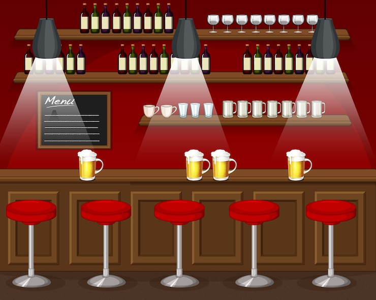 Vecteur gratuit scène de fond de pub et restaurant