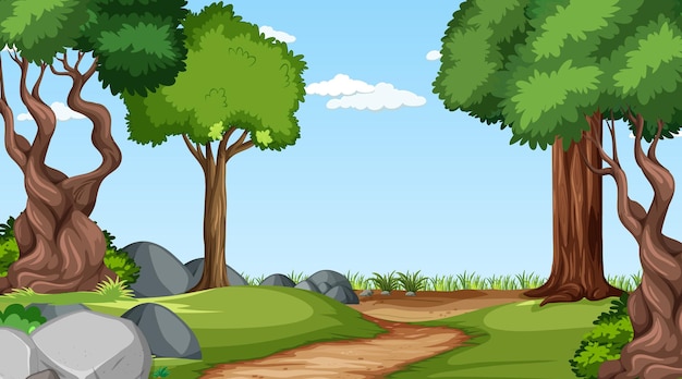 Vecteur gratuit scène de forêt avec divers arbres forestiers