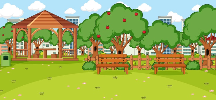 Vecteur gratuit scène horizontale avec pavillon dans le parc