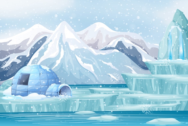 Scène Avec Igloo Dans La Montagne De Neige