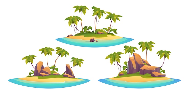Vecteur gratuit scène d'une île tropicale inhabitée petite île rocheuse
