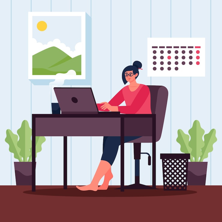 Vecteur gratuit scène de journée de travail plate avec appareil