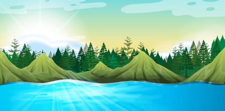 Vecteur gratuit scène de montagnes et de pins
