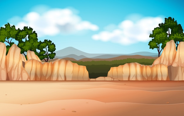 Scène de la nature avec champ de désert et canyons