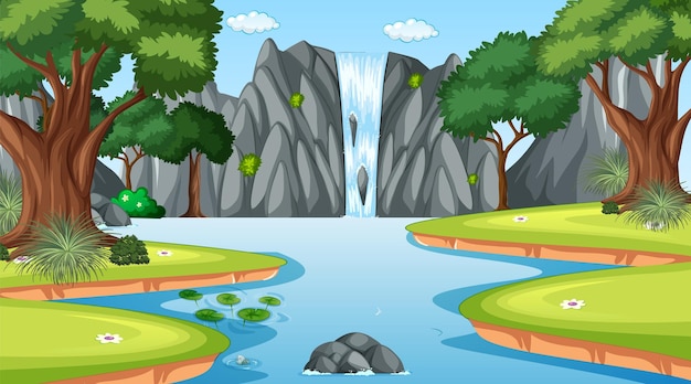 Scène nature avec étang et arbres
