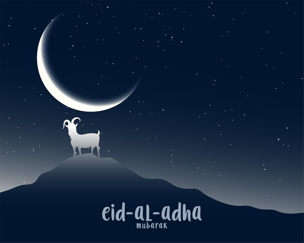 Scène de nuit de l'Aïd al adha avec chèvre et lune