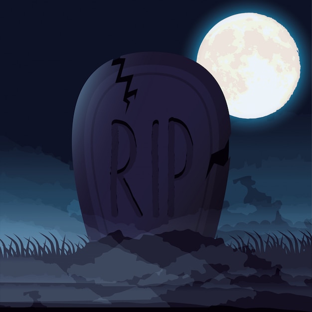 Vecteur gratuit scène de nuit sombre halloween avec cimetière