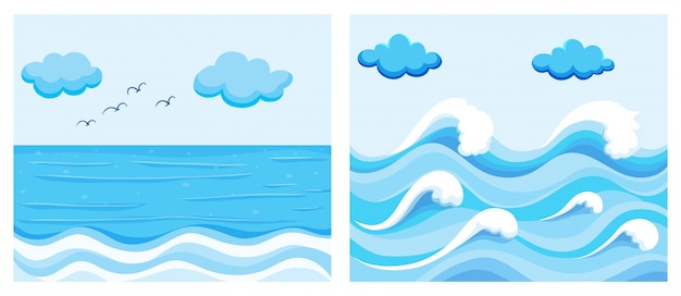 Vecteur gratuit scène de l'océan avec des vagues