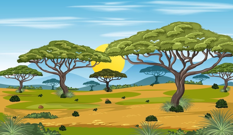 Vecteur gratuit scène de paysage forestier nature vierge avec de nombreux arbres