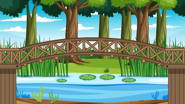 Vecteur gratuit scène de paysage nature rivière
