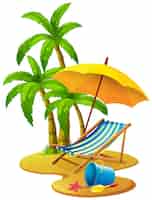 Vecteur gratuit scène de plage avec chaise et parapluie