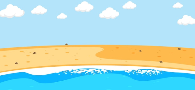 Scène de plage vide avec un ciel vide en style cartoon