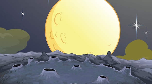 Vecteur gratuit scène spatiale pleine lune