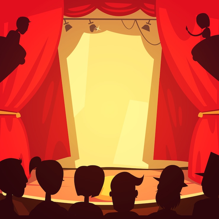 Vecteur gratuit scène de théâtre et illustration de bande dessinée publique