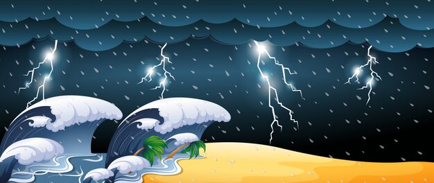 Scène de tsunami avec des orages