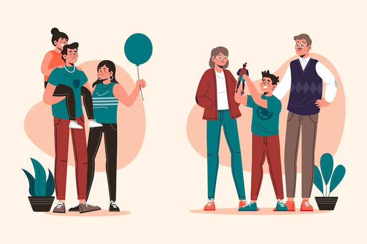 Vecteur gratuit scènes de famille plates dessinées à la main