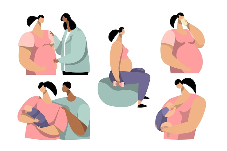 Vecteur gratuit scènes de grossesse et maternité