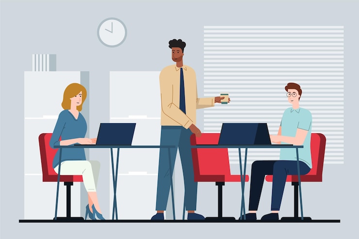 Vecteur gratuit scènes de jour de travail plat organique