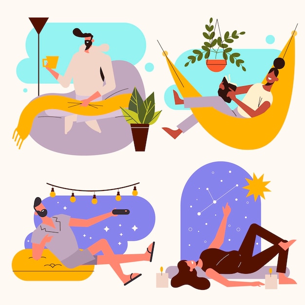 Scènes De Mode De Vie Hygge Dessinés à La Main