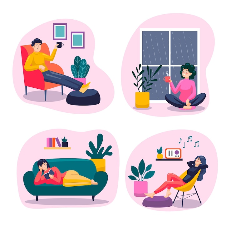 Vecteur gratuit scènes de style de vie hygge dessinées à plat