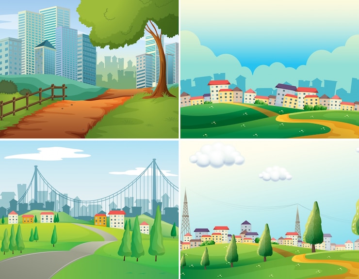 Vecteur gratuit scènes de villes et de parcs