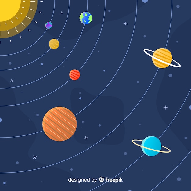 Schéma du système solaire coloré avec un design plat