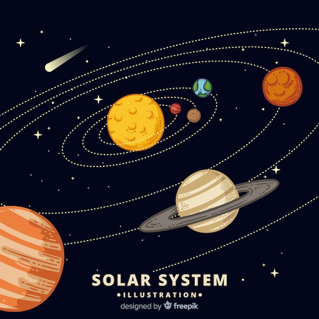 Vecteur gratuit schéma du système solaire dessiné à la main coloré