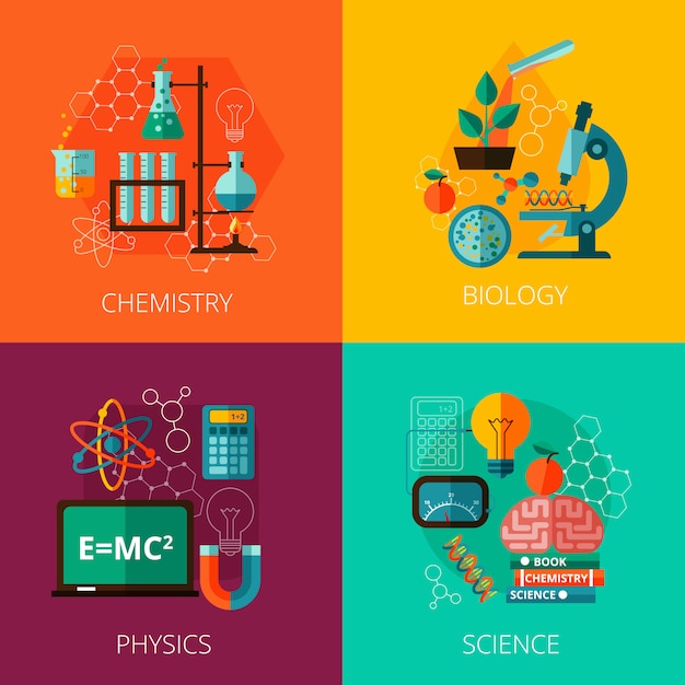 Vecteur gratuit science concept 4 icônes de composition icône plate