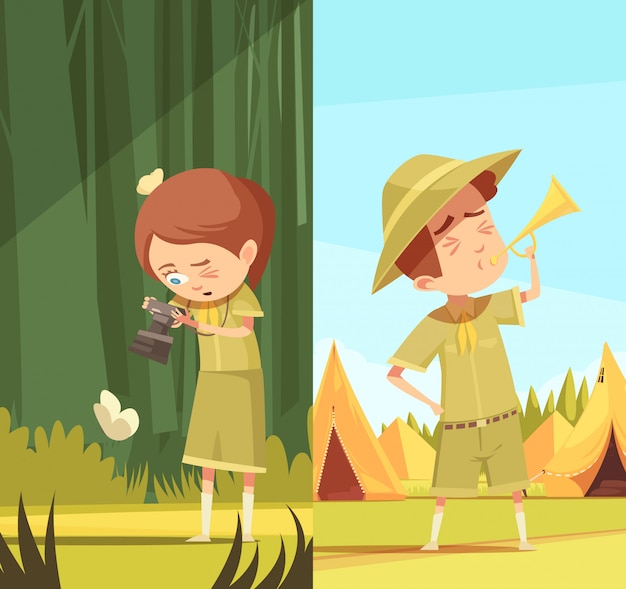 Vecteur gratuit scouts activités cartoon banners set