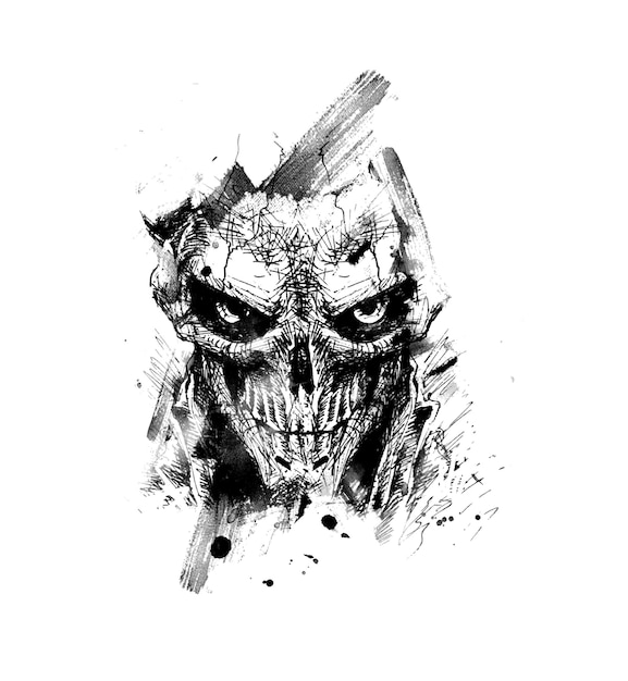 Vecteur gratuit scratch devil skull - vampire vector illustration.