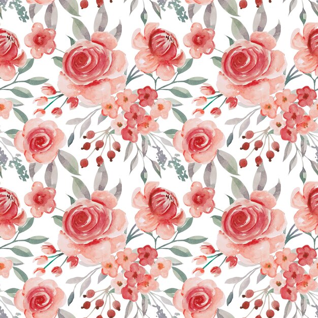 Seamless Pattern floral rose rouge aquarelle