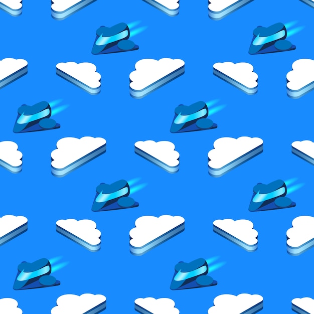 Seamless Pattern avec des nuages et des avions futuristes