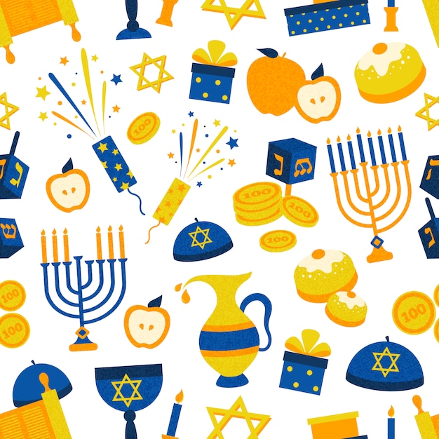 Vecteur gratuit seamless pattern avec les symboles de hanukkah