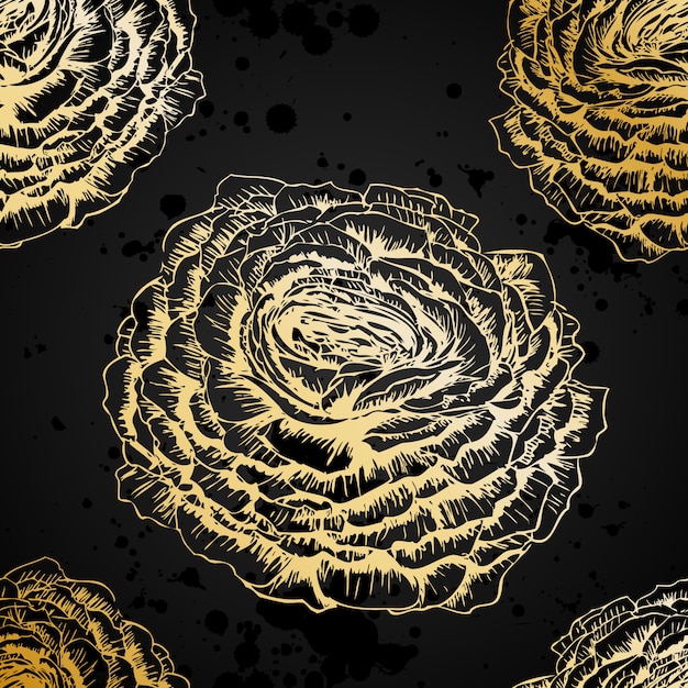 Seamless Texture Noire Avec Des Roses D'or