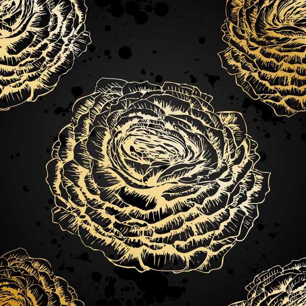 Seamless texture noire avec des roses d&#39;or