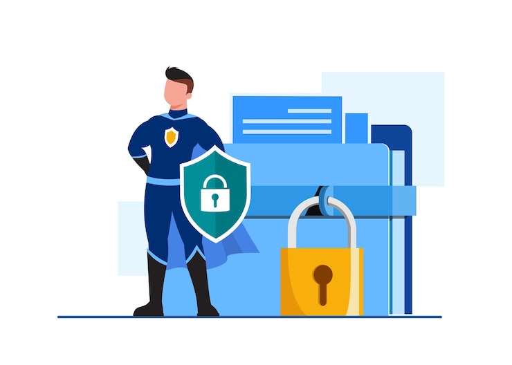 Vecteur gratuit sécurité globale des données, sécurité des données personnelles, illustration de concept en ligne de sécurité des données cybernétiques, sécurité internet ou confidentialité et protection des informations.