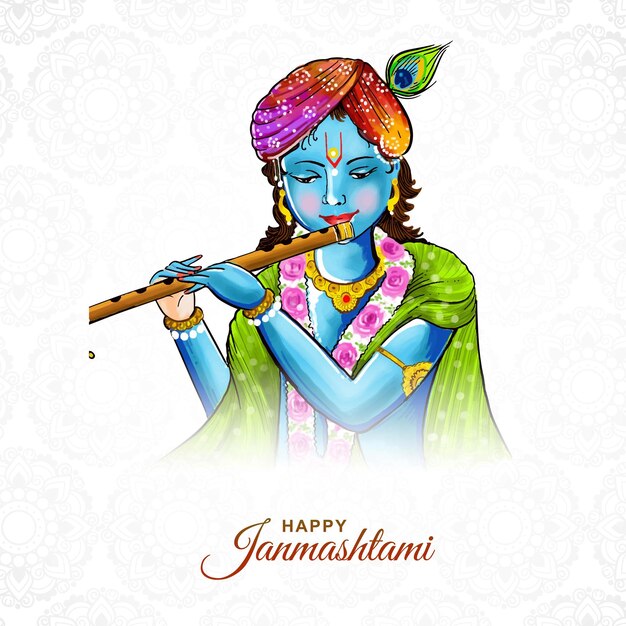 Seigneur krishana sur fond de carte de vacances janmashtami heureux