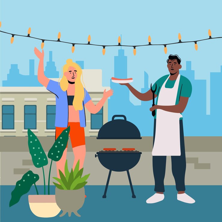 Vecteur gratuit séjour sur une terrasse sur le toit
