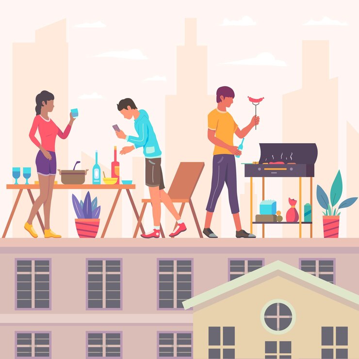 Vecteur gratuit séjour sur une terrasse sur le toit