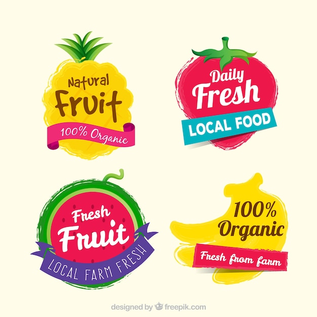 Vecteur gratuit sélection colorée d'autocollants de fruits