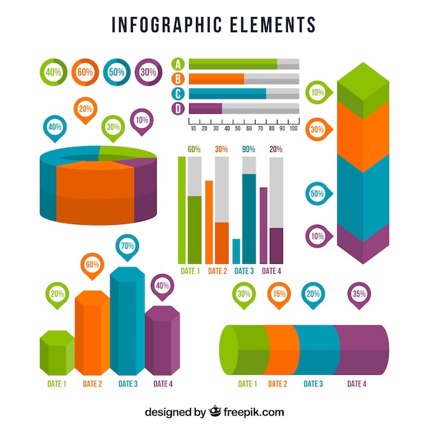 Vecteur gratuit sélection d'éléments infographiques colorés dans un design plat