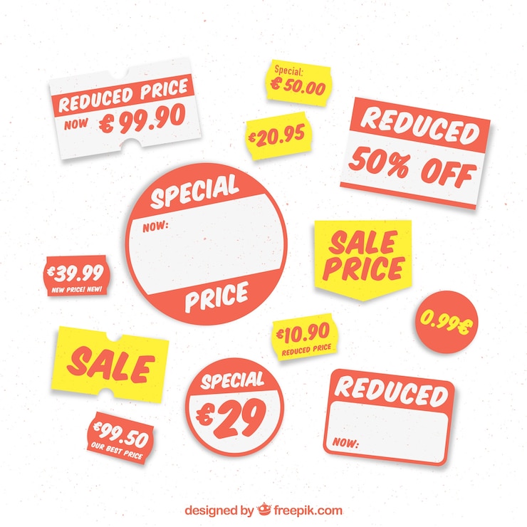 Vecteur gratuit sélection des étiquettes de prix pour un magasin