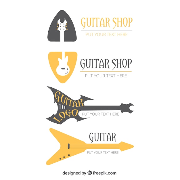 Vecteur gratuit sélection de logos de guitare dans un design plat
