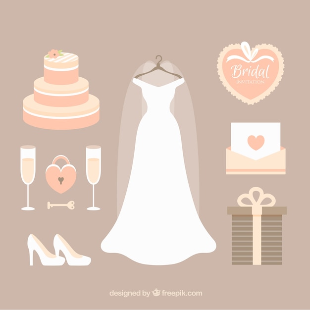 Vecteur gratuit sélection mignon de fantastiques femmes accessoires de mariage