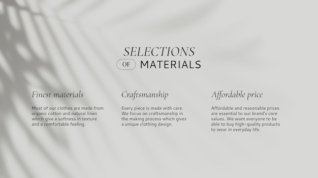 Sélection de modèle de mode de matériel avec ombre de feuille