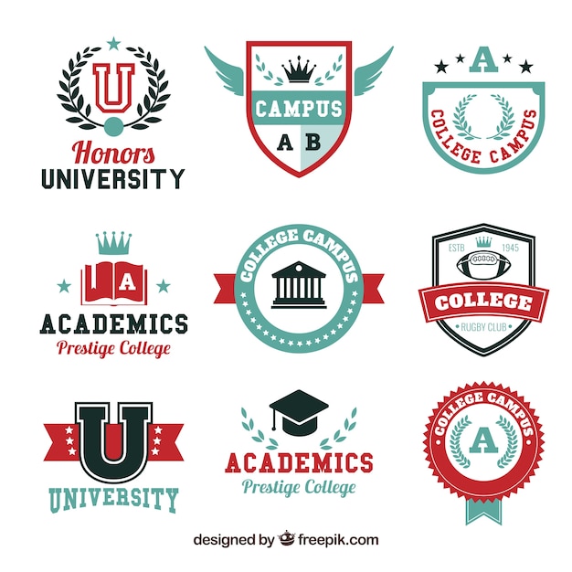 Vecteur gratuit sélection de neuf logos pour le collège