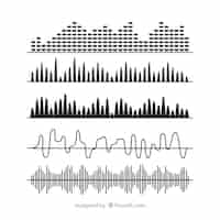 Vecteur gratuit sélection d'ondes sonores noires avec différentes conceptions