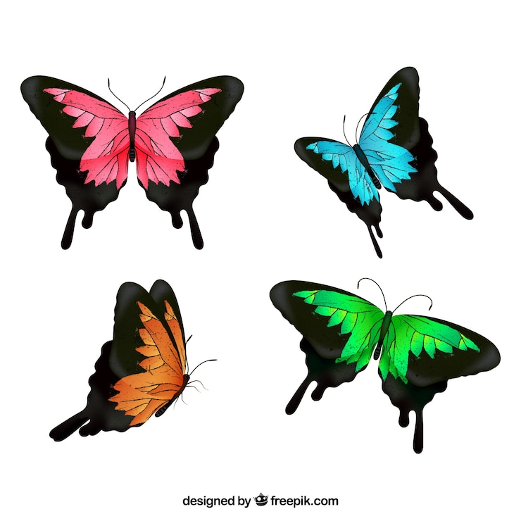 Vecteur gratuit sélection de quatre papillons colorés
