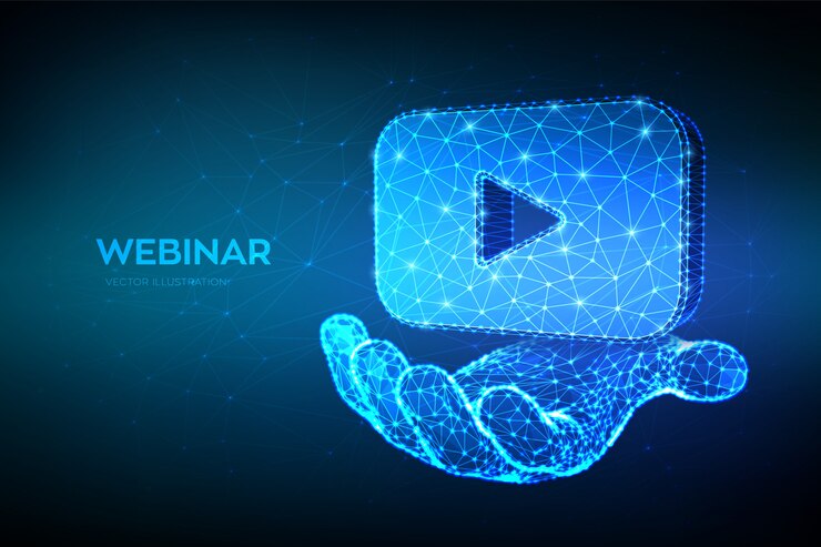 Séminaire en ligne. Résumé webinaire polygonale faible ou icône vidéo à la main.
