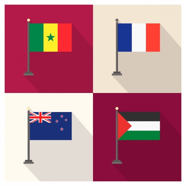 Vecteur gratuit sénégal france nouvelle-zélande et d&#39;un drapeau palestina
